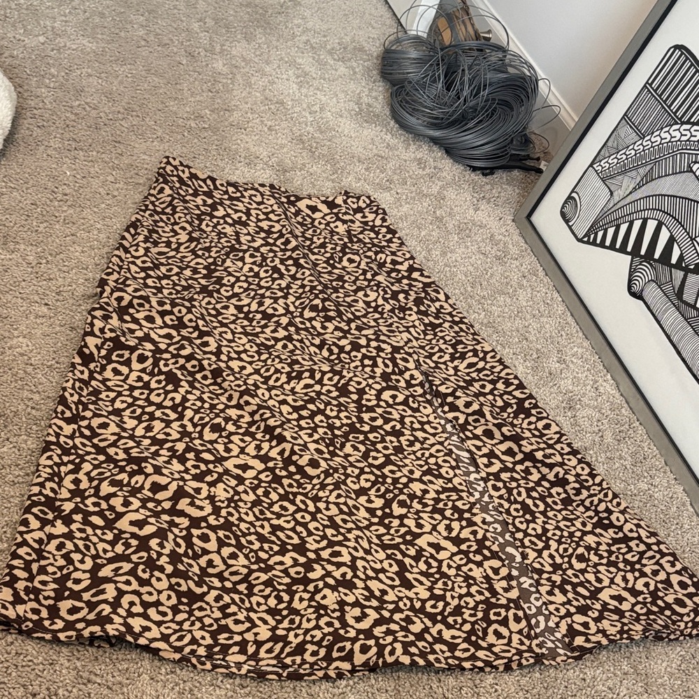 Brown Leopard Print A-Line Skirt